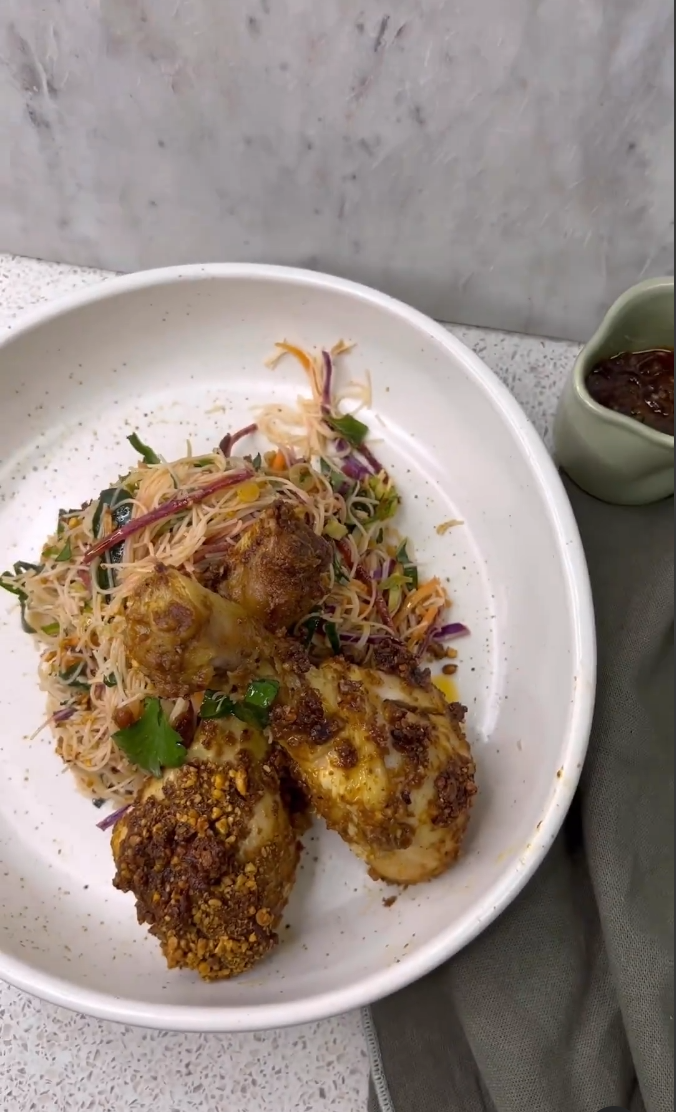 Mingle’s Savoury Satay Drumsticks with Peanut Noodle Salad