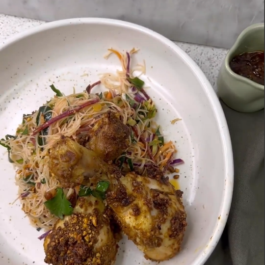 Mingle’s Savoury Satay Drumsticks with Peanut Noodle Salad