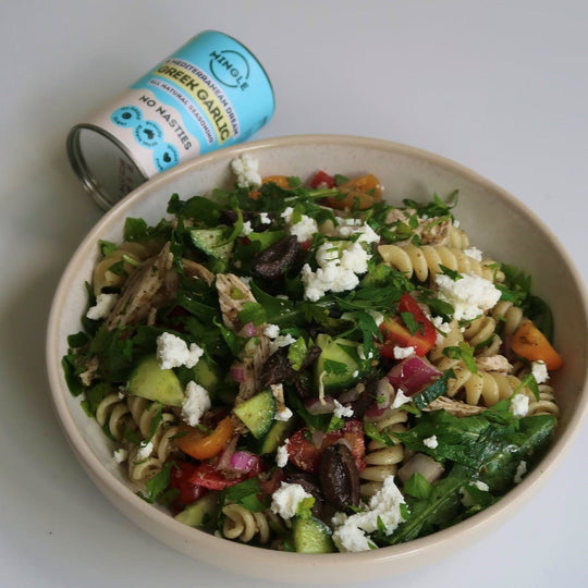 Greek Garlic Pasta Salad