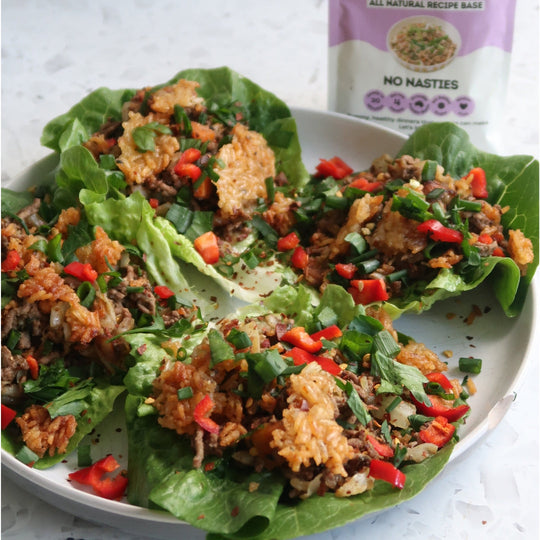Chow Mein Lettuce Cups with Crispy Rice