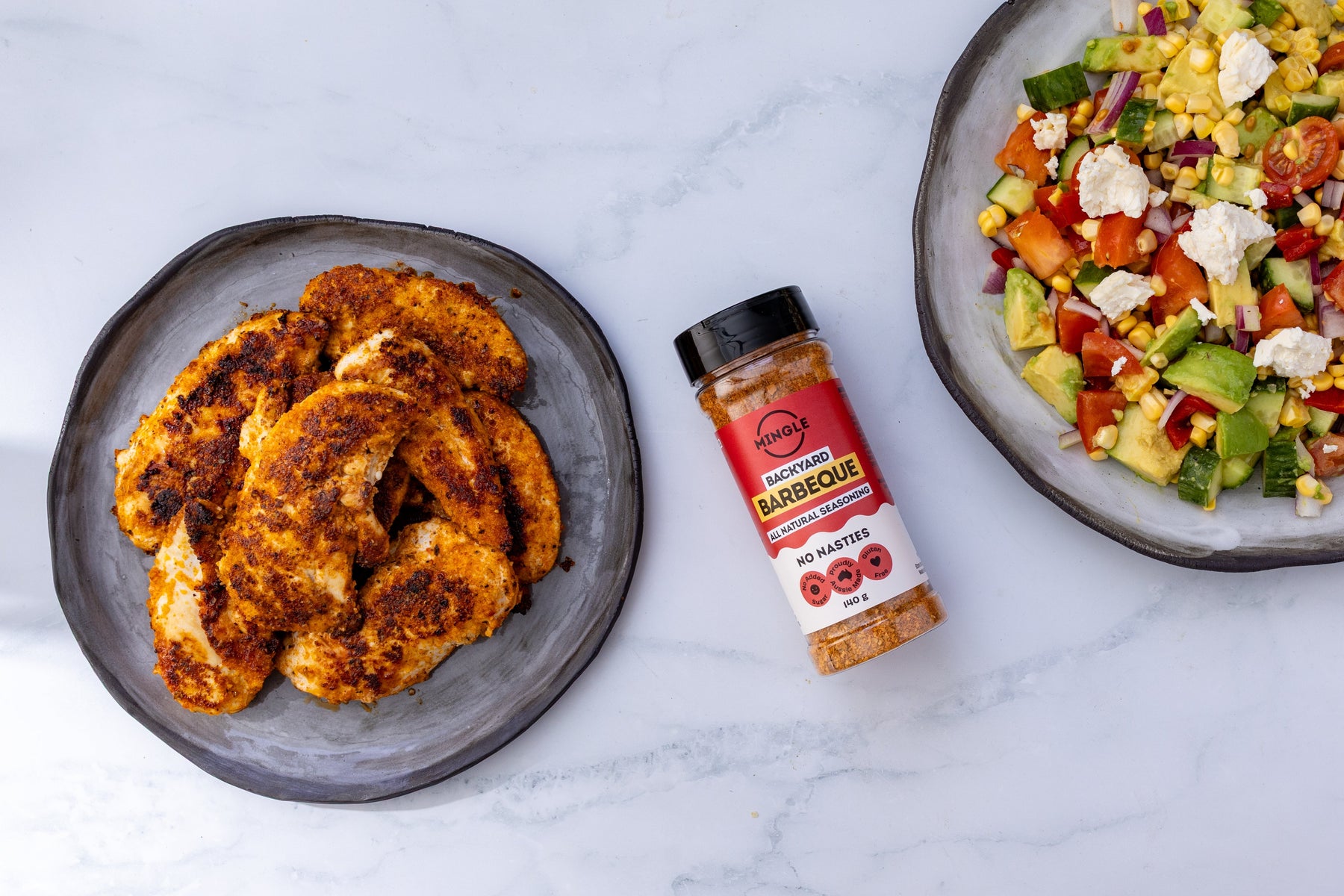 BBQ Chicken Tenders with Rainbow Salad