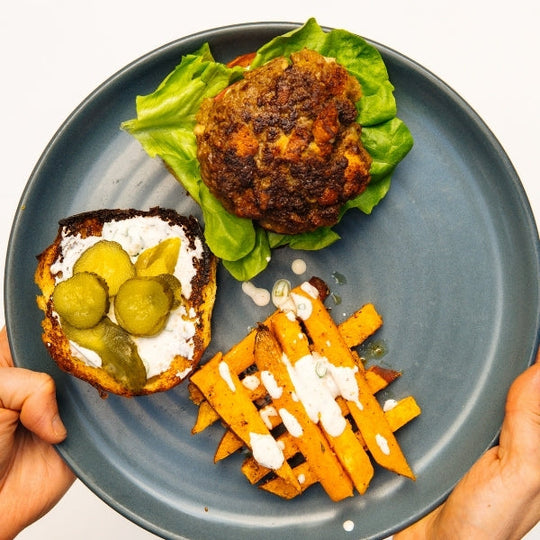 Mingle's Halloumi Burger & Sweet Potato Fries