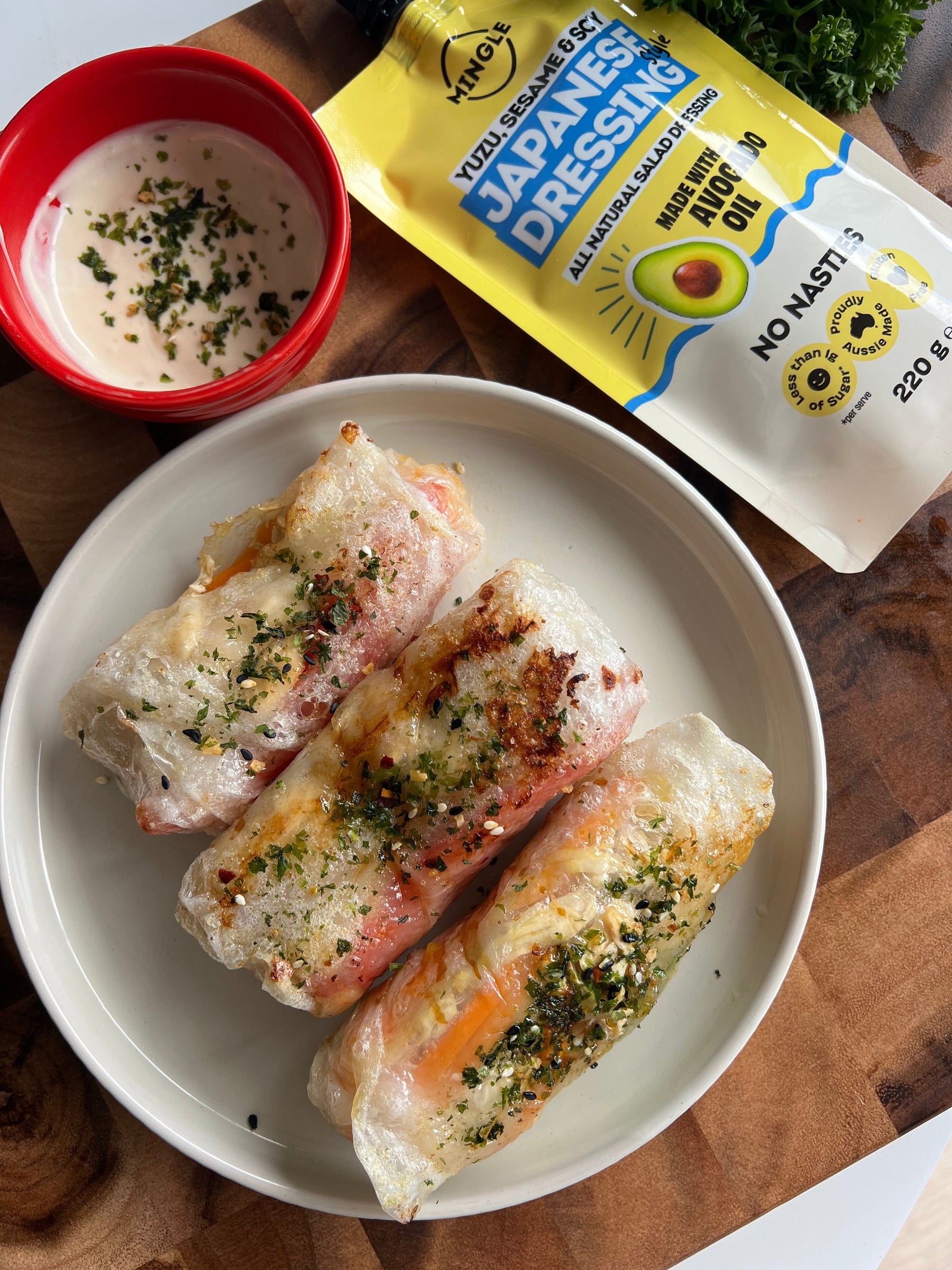 Crispy Rice Paper Rolls with Yuzu Mayo