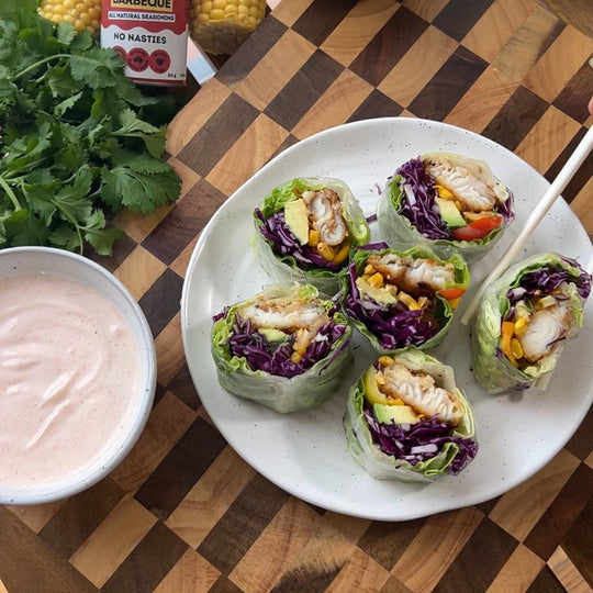 BBQ Fish Rice Paper Rolls