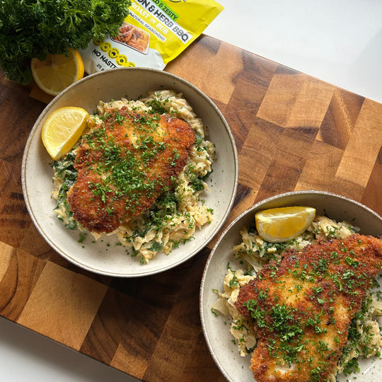 Lemon & Herb Orzo/Chicken Schnitzel