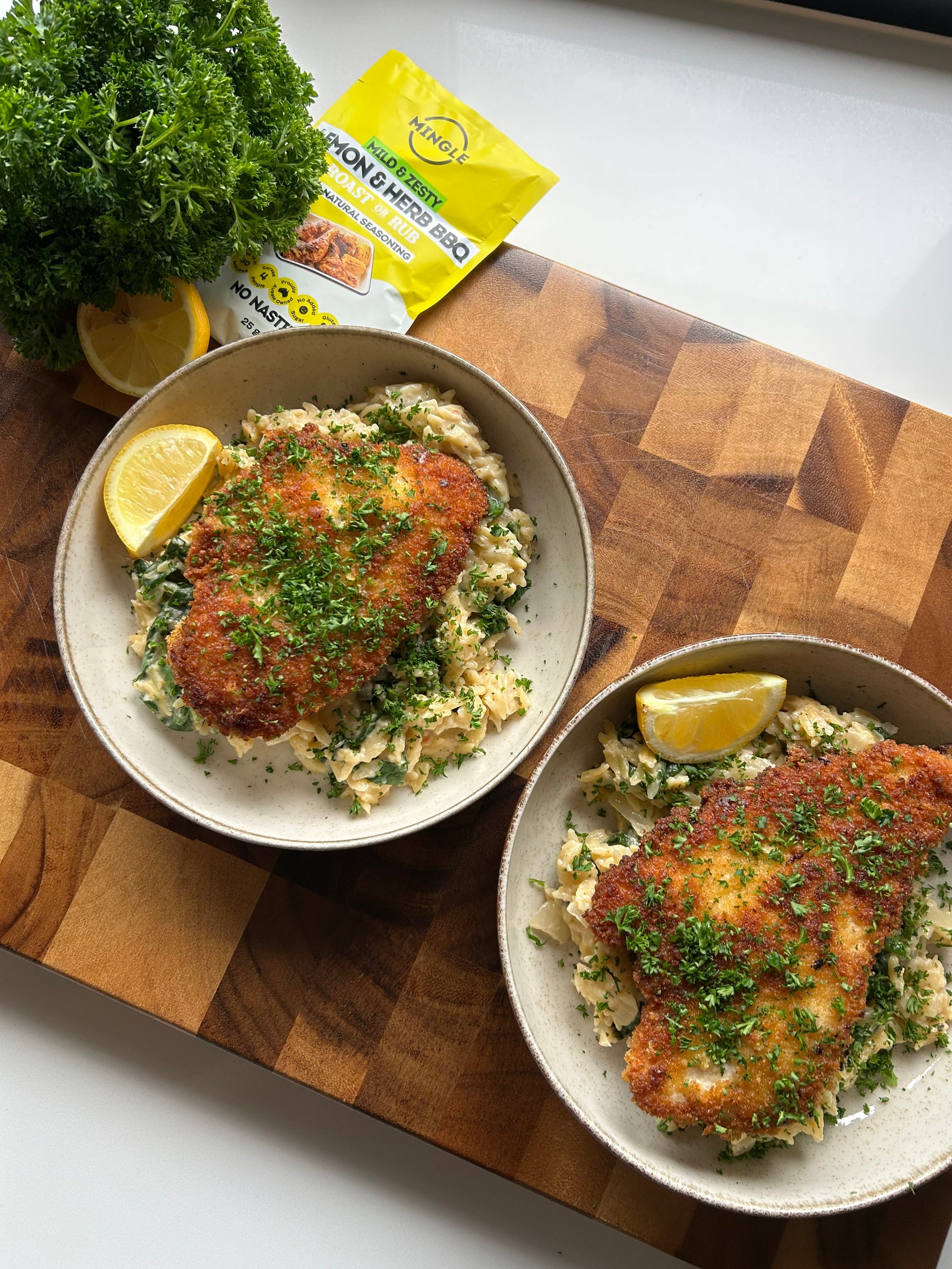 Lemon & Herb Orzo/Chicken Schnitzel