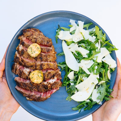 Mingle's "All Purpose Butter" Steak with Pear & Parmesan Side Salad