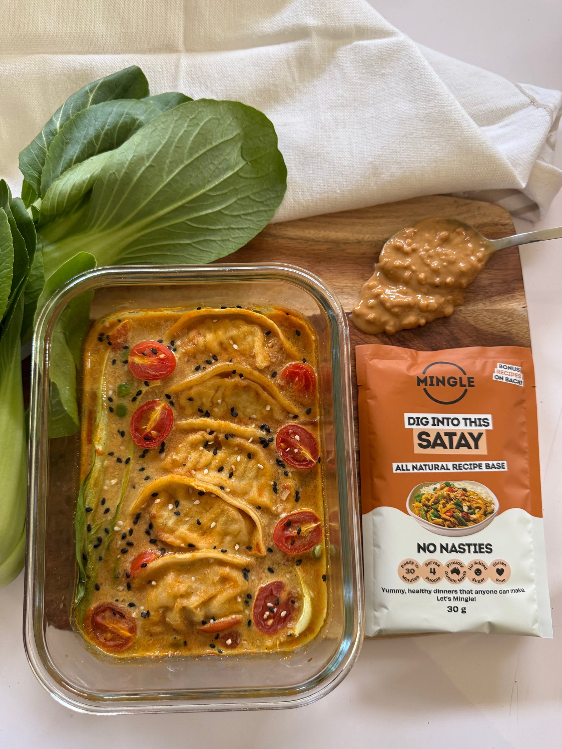 Satay Dumpling Bake