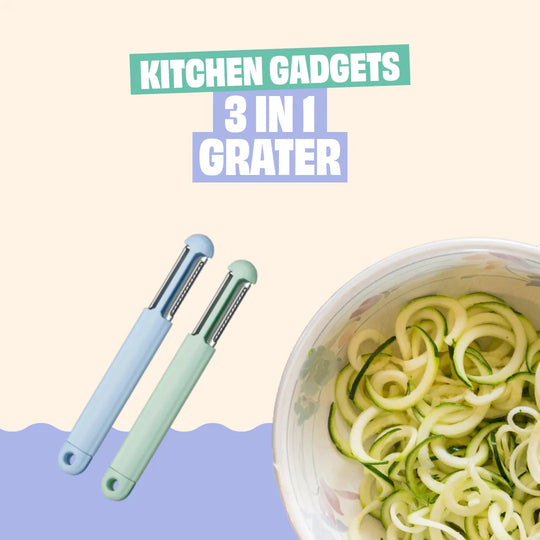 3 IN 1: GRATER, VEGETABLE PEELER & KNIFE